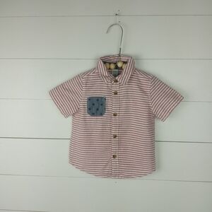 Old Navy boys size 6-12 mos red and white striped button down shirt chambray